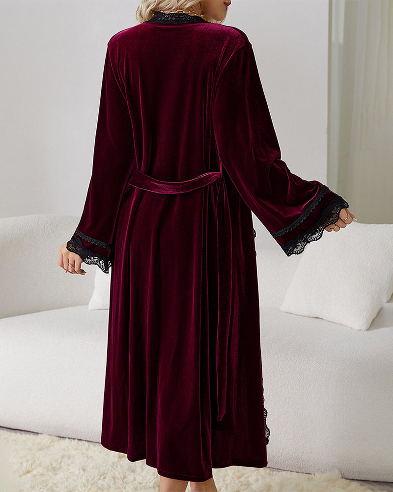 Deep V Neck Side Slit Velvet Dress Set