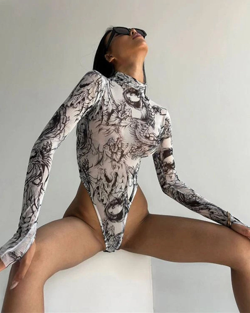 Tie-Dye Long Sleeve Sheer Bodysuit