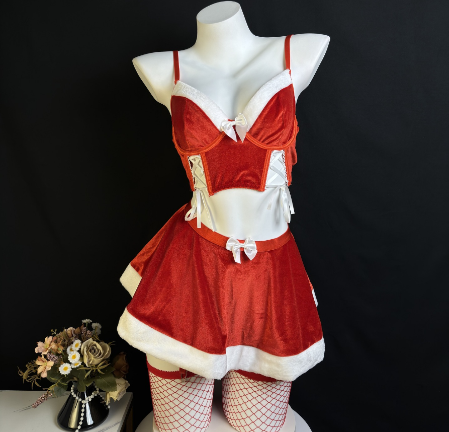 Christmas Lingerie Velvet Santa Babydoll Sets