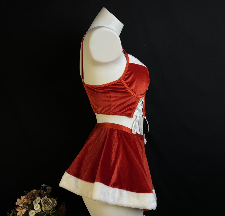 Christmas Lingerie Velvet Santa Babydoll Sets