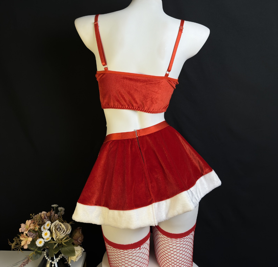 Christmas Lingerie Velvet Santa Babydoll Sets