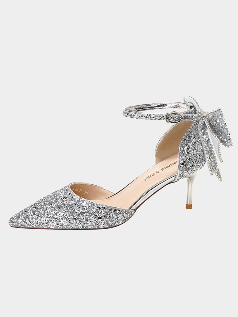 Sequin & Bow Decor Point Toe Heeled Pumps