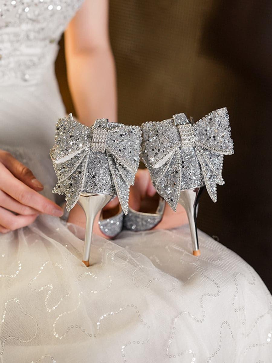 Sequin & Bow Decor Point Toe Heeled Pumps