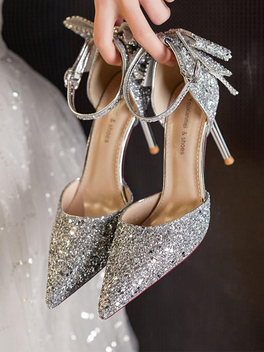 Sequin & Bow Decor Point Toe Heeled Pumps