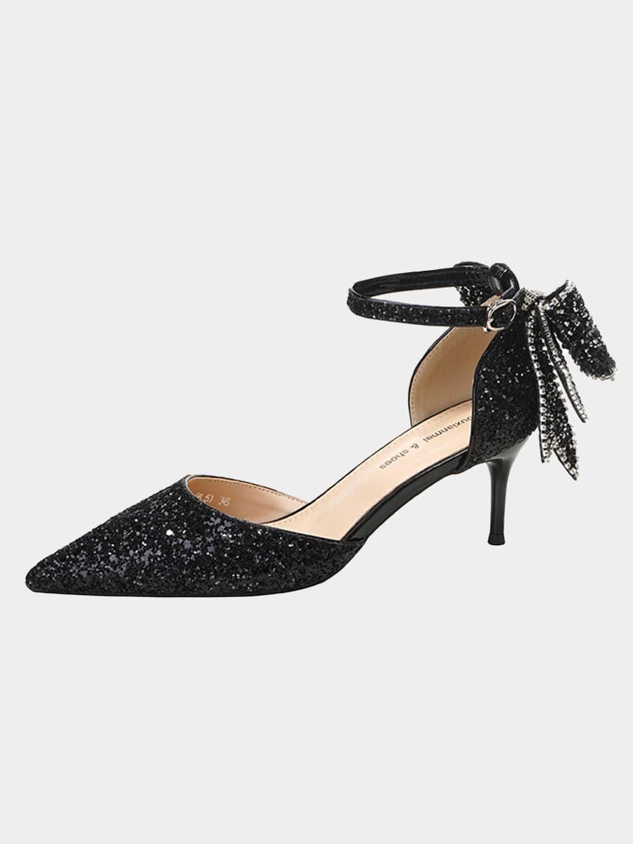 Sequin & Bow Decor Point Toe Heeled Pumps