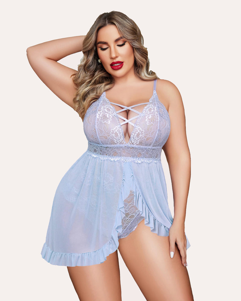 Plus Size FPrint Snap Crotch Babydoll