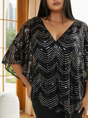 Plus Size V-Neck Slit Evening Dress
