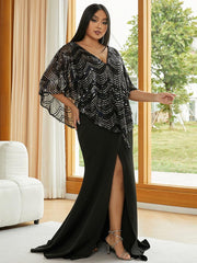 Plus Size V-Neck Slit Evening Dress