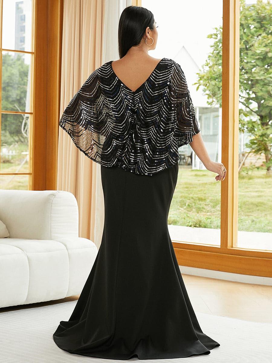 Plus Size V-Neck Slit Evening Dress