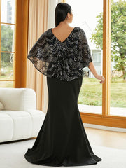 Plus Size V-Neck Slit Evening Dress