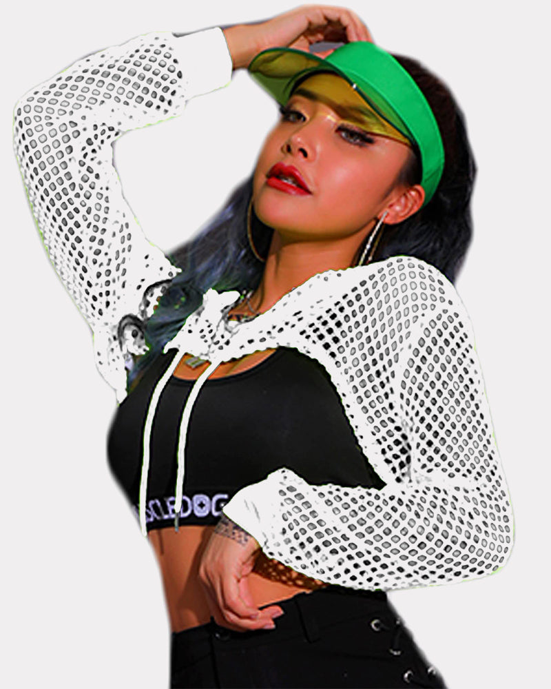 Mesh Hoodie Crop Top Fishnet Shirt