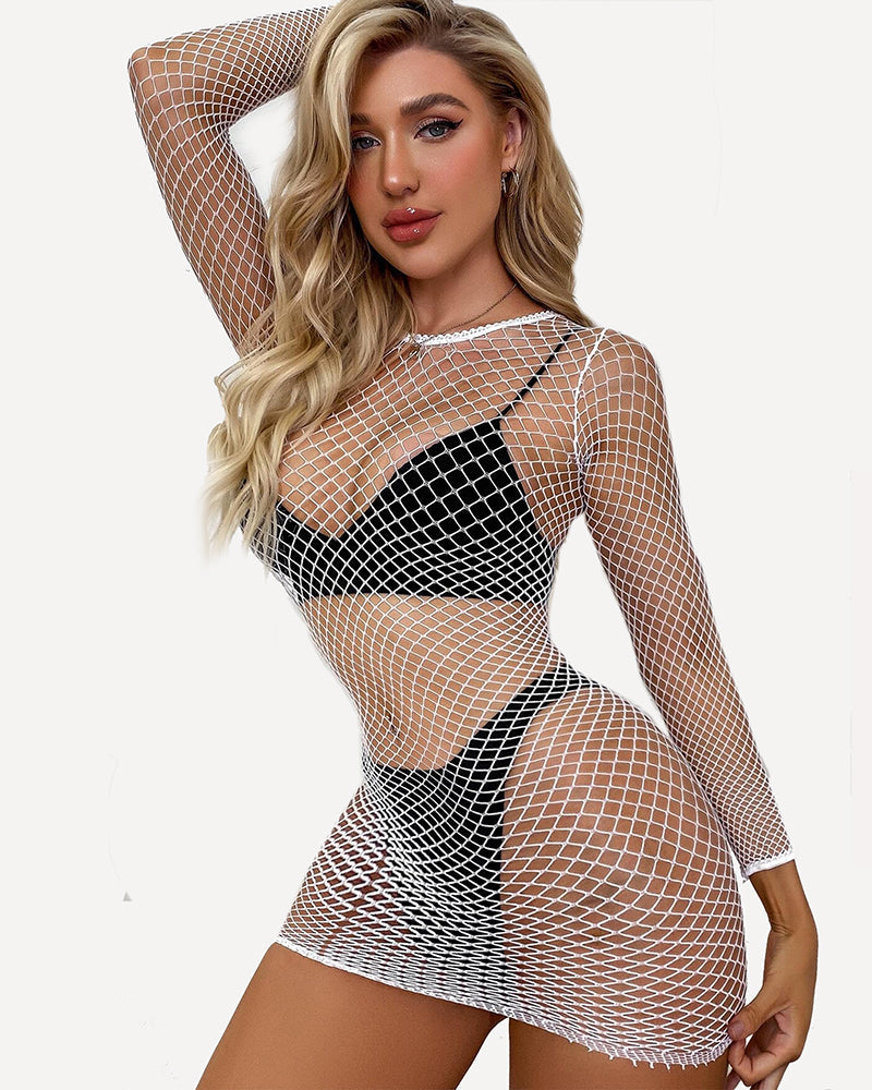 Fishnet Dress Long Sleeve Cover Up