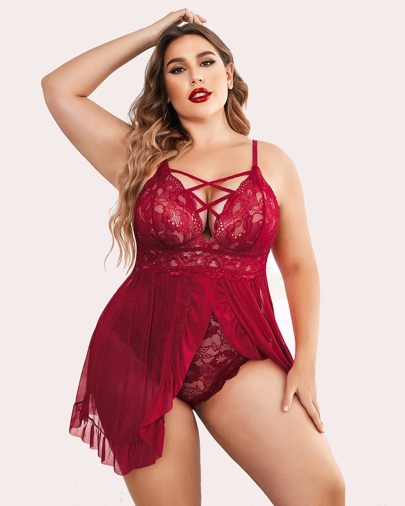 Plus Size FPrint Snap Crotch Babydoll