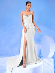 Navy Sweetheart Neck Corset Split Evening Dress