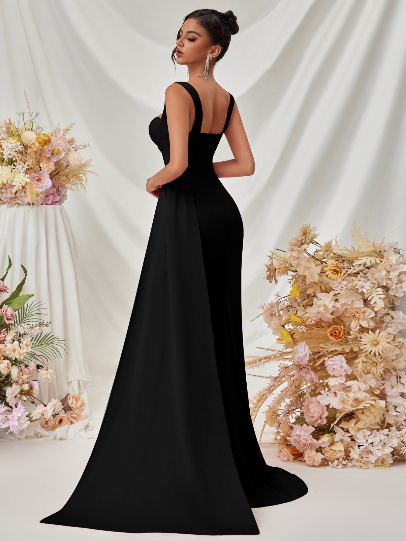 Sweetheart Neck Corset Draped Maxi Prom Dress