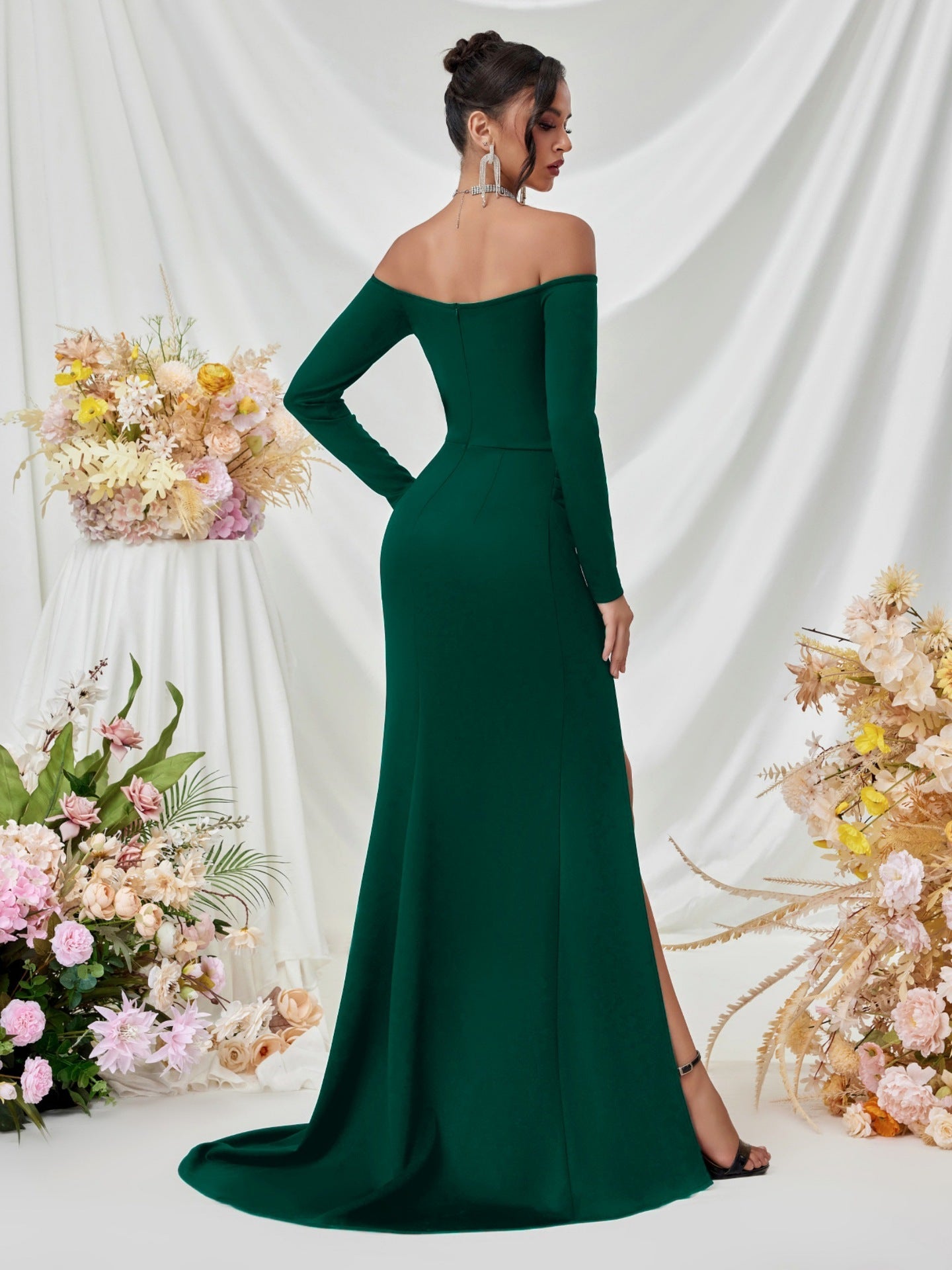 Off Shoulder Long Sleeve Corset Elegant Prom Dress