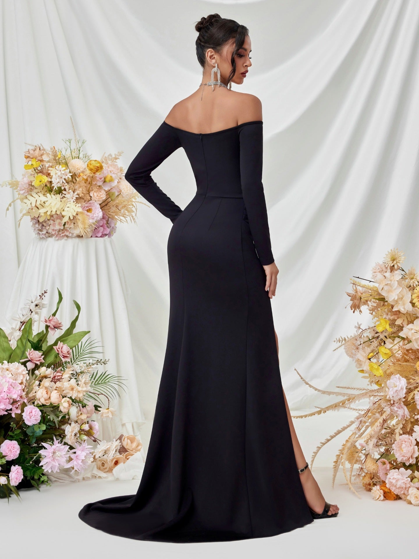 Off Shoulder Long Sleeve Corset Elegant Prom Dress