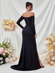 Off Shoulder Long Sleeve Corset Elegant Prom Dress