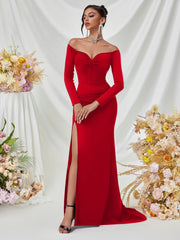 Off Shoulder Long Sleeve Corset Elegant Prom Dress