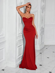 Strapless Ruched Corset Split Prom Dress