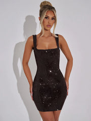 Glitter Backless Square Neck Party Dress