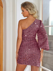 One Shoulder Sequin Bodycon Party Dress