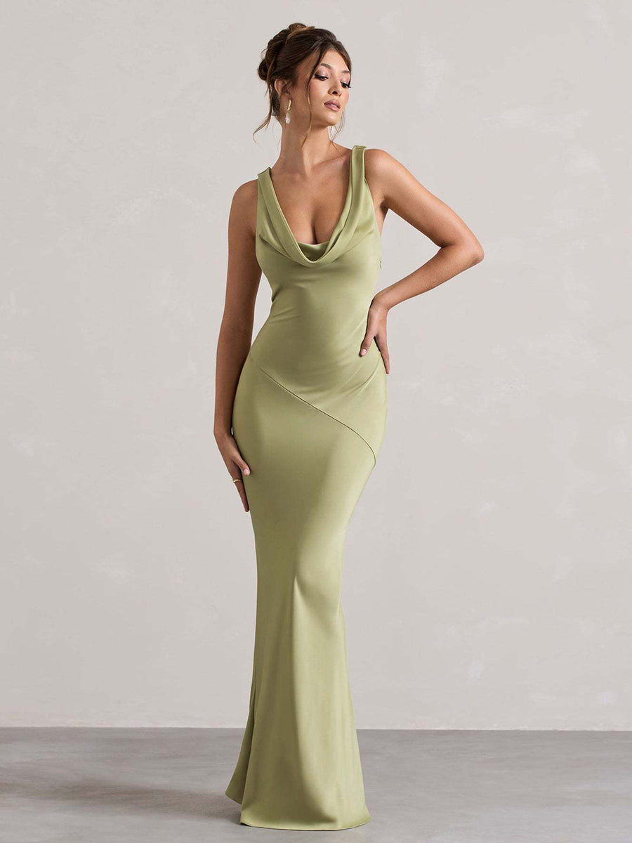 Draped Neck Sleeveless Elegant Cocktail Dress