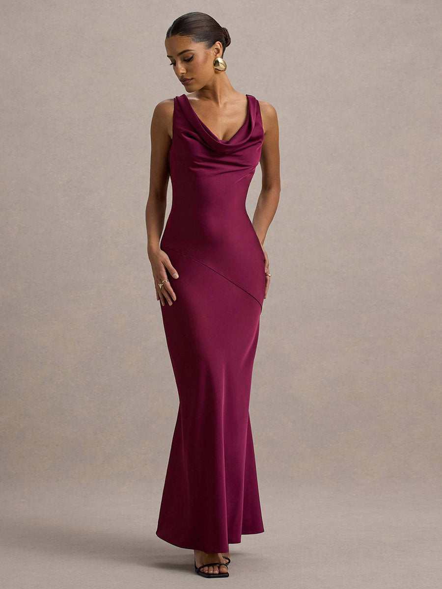 Draped Neck Sleeveless Elegant Cocktail Dress