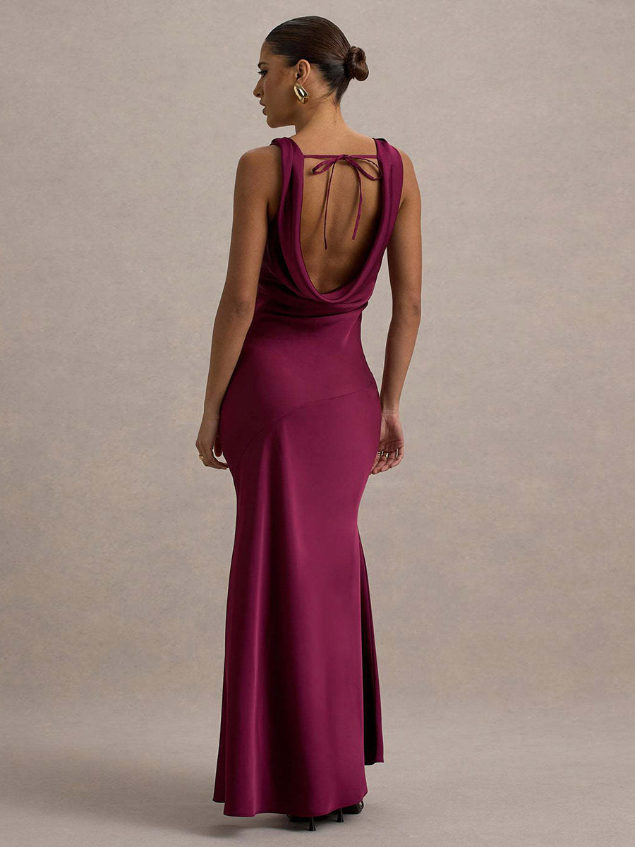 Draped Neck Sleeveless Elegant Cocktail Dress
