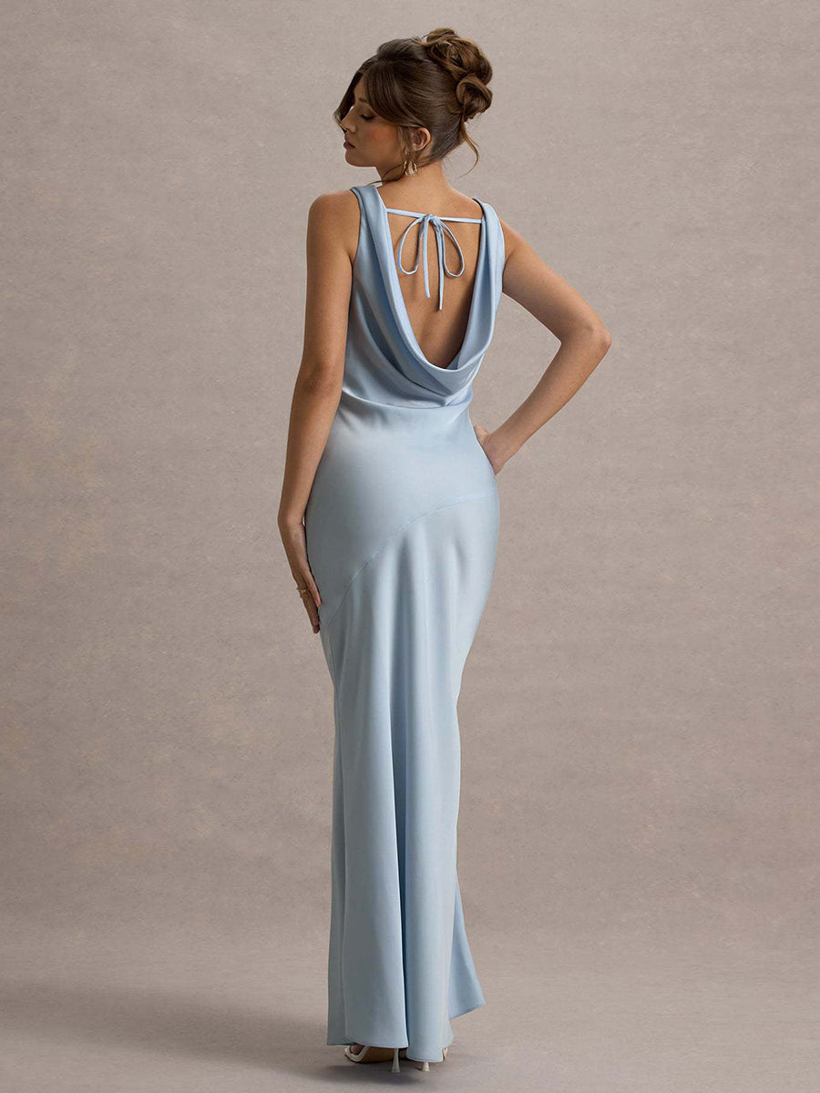 Draped Neck Sleeveless Elegant Cocktail Dress