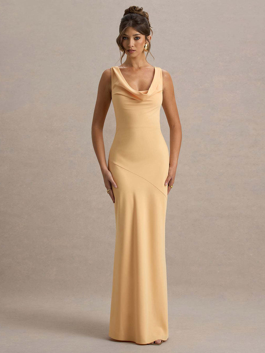 Draped Neck Sleeveless Elegant Cocktail Dress