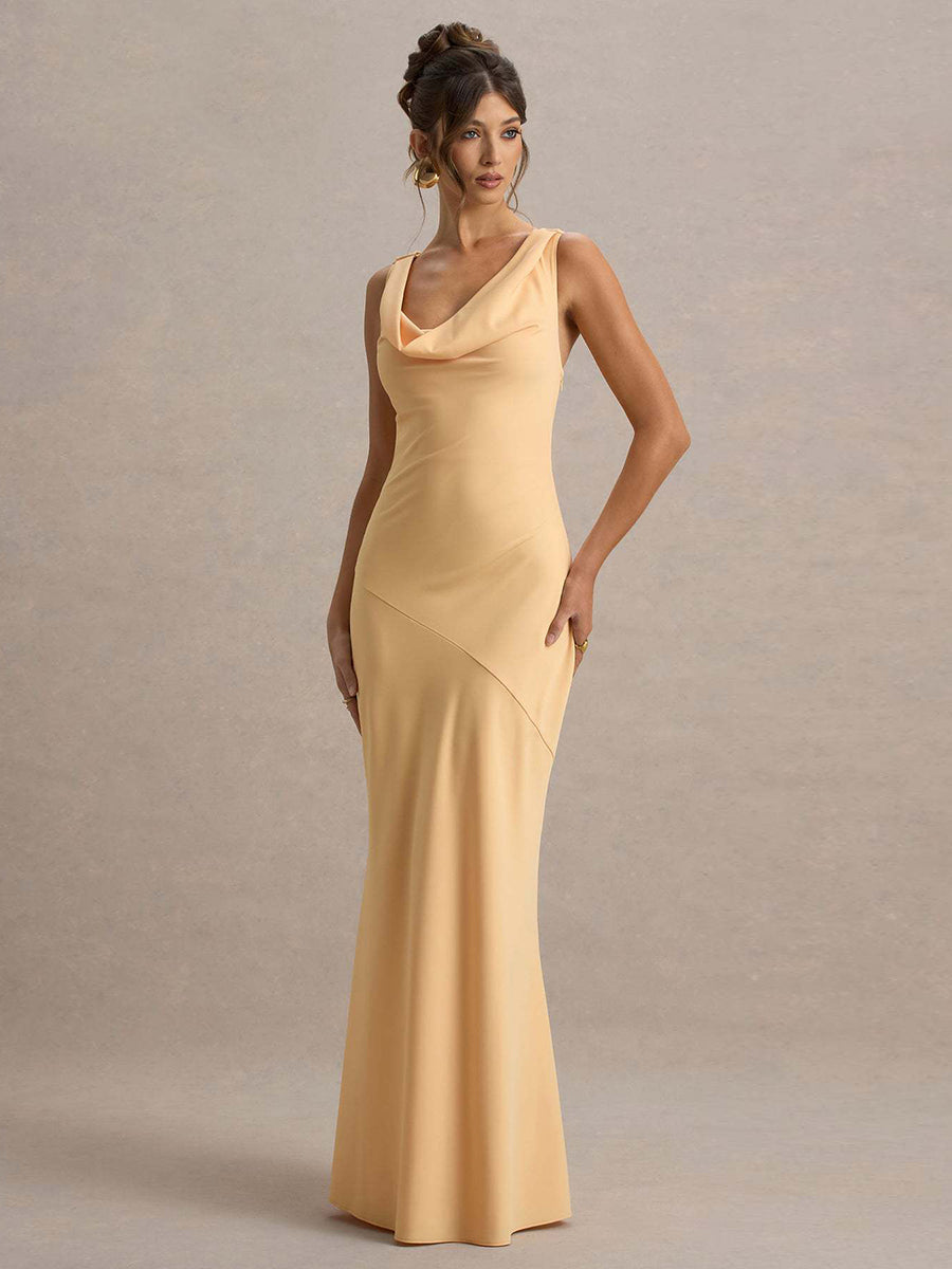 Draped Neck Sleeveless Elegant Cocktail Dress