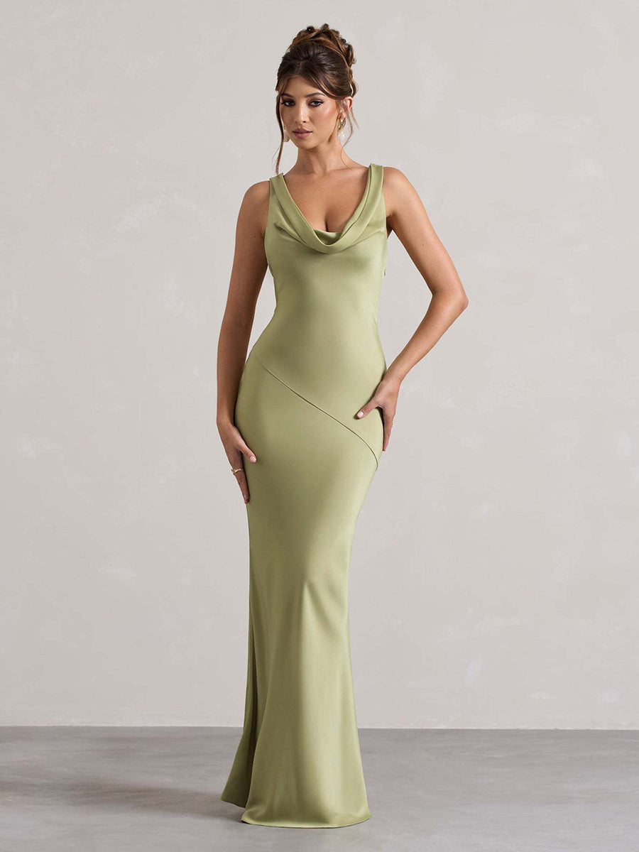 Draped Neck Sleeveless Elegant Cocktail Dress