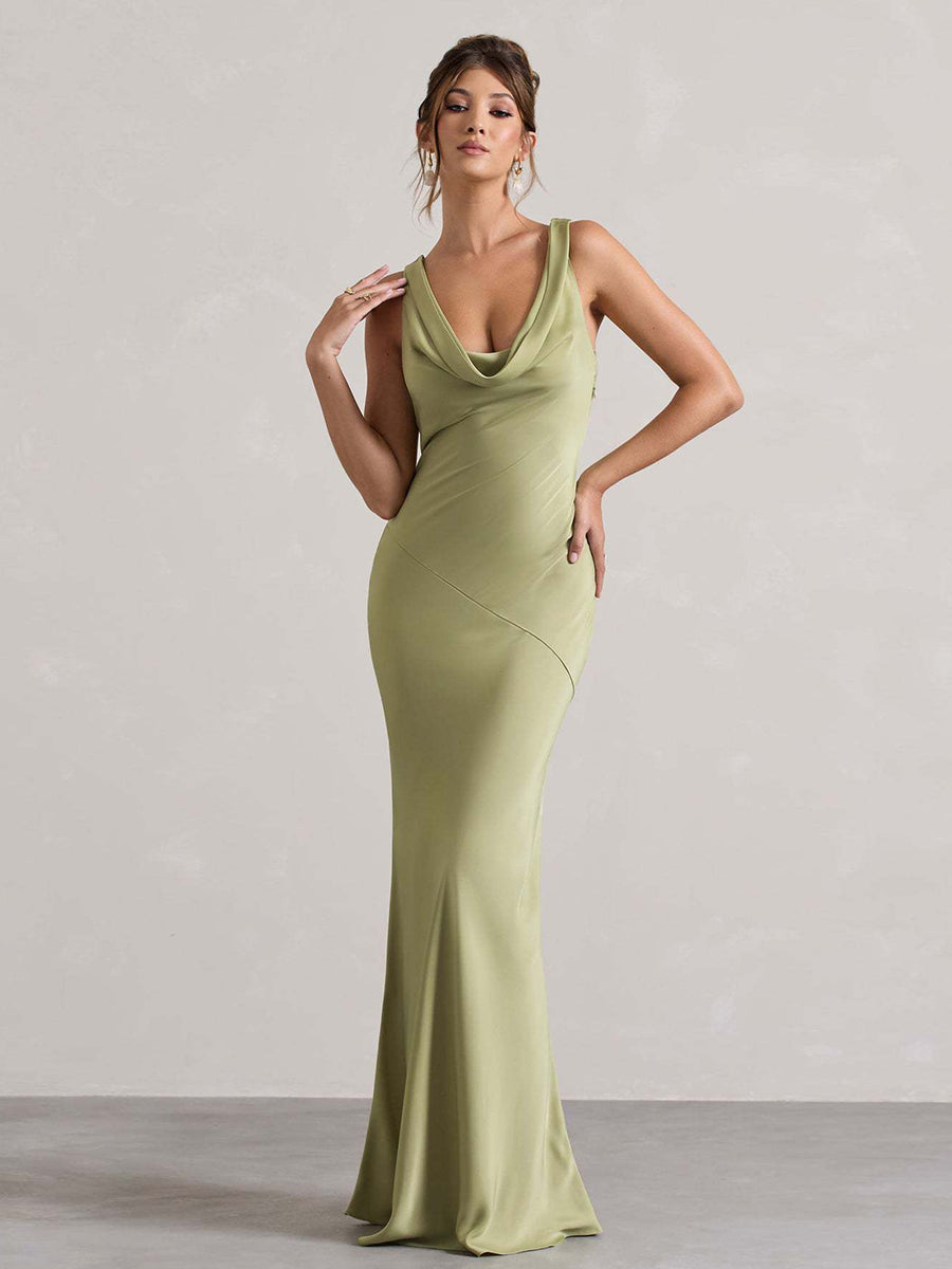 Draped Neck Sleeveless Elegant Cocktail Dress