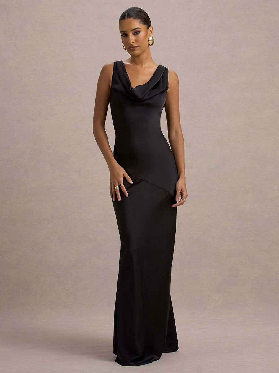 Draped Neck Sleeveless Elegant Cocktail Dress