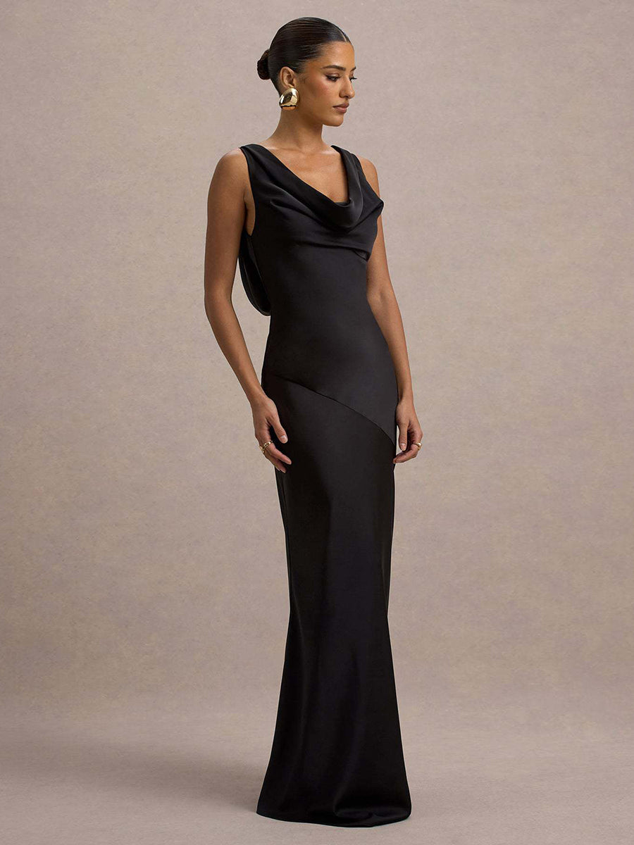 Draped Neck Sleeveless Elegant Cocktail Dress
