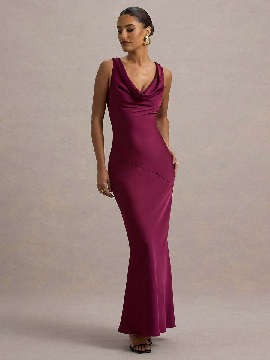 Draped Neck Sleeveless Elegant Cocktail Dress