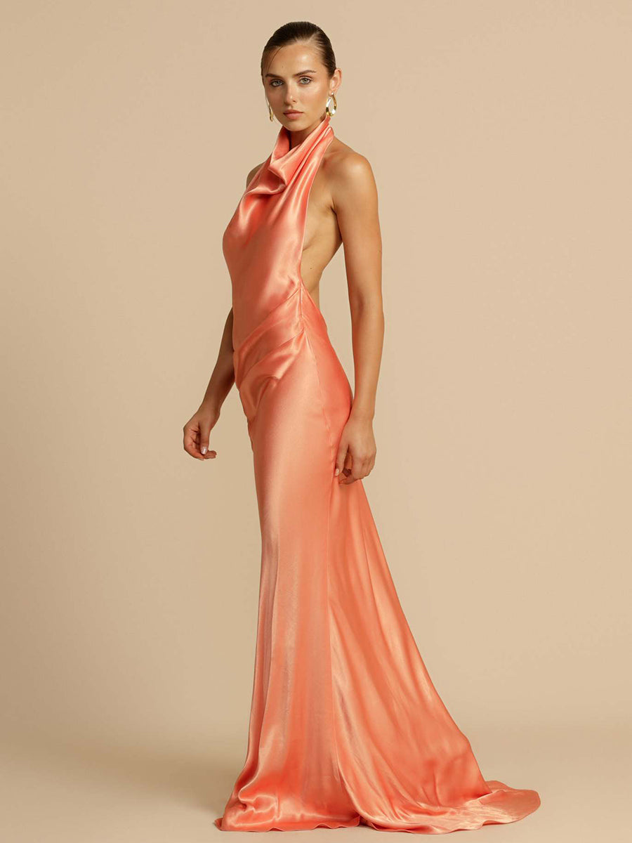 Cowl Neck Backless Evening Dress