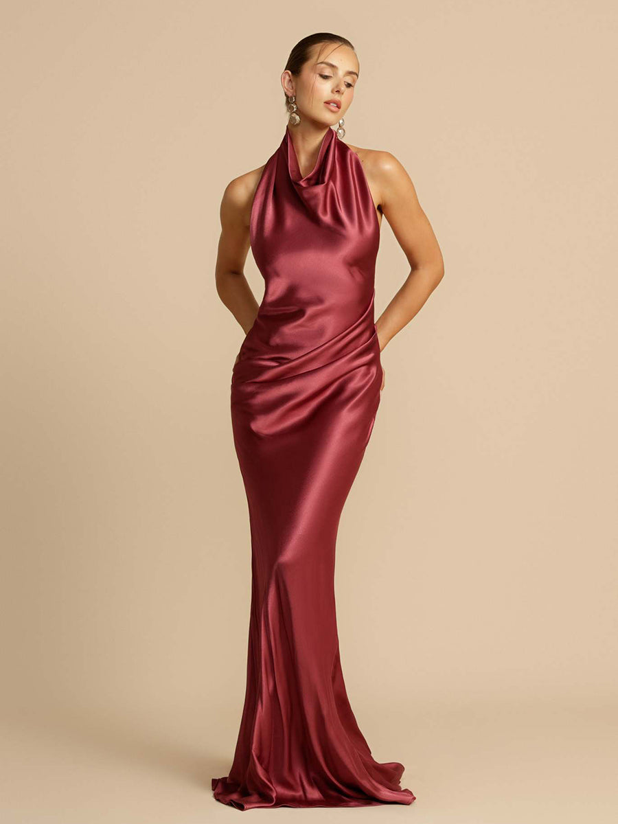 Cowl Neck Backless Evening Dress