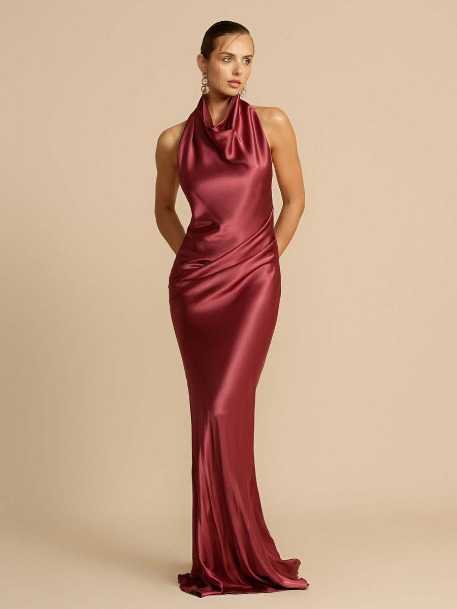 Cowl Neck Backless Evening Dress