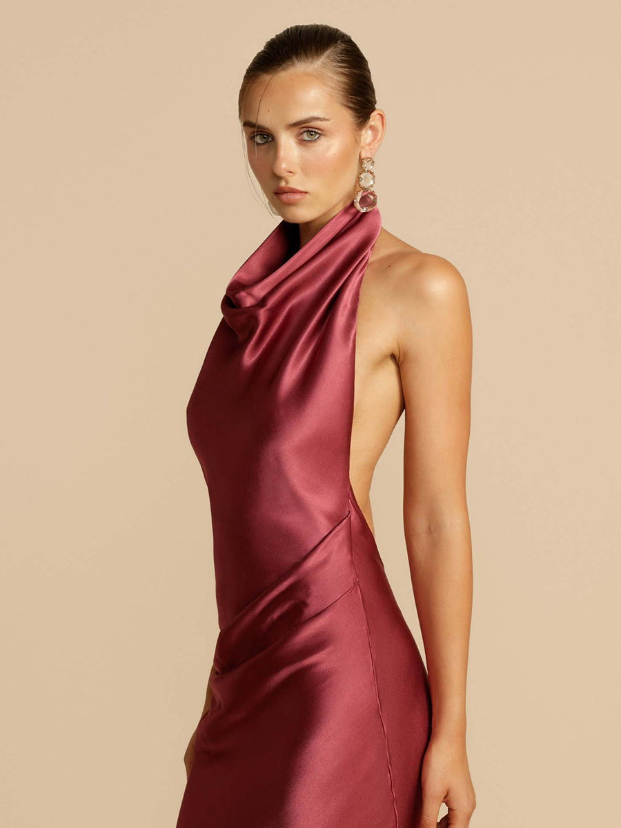Cowl Neck Backless Evening Dress
