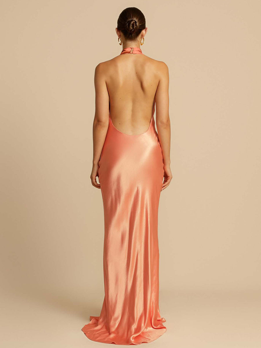 Cowl Neck Backless Evening Dress