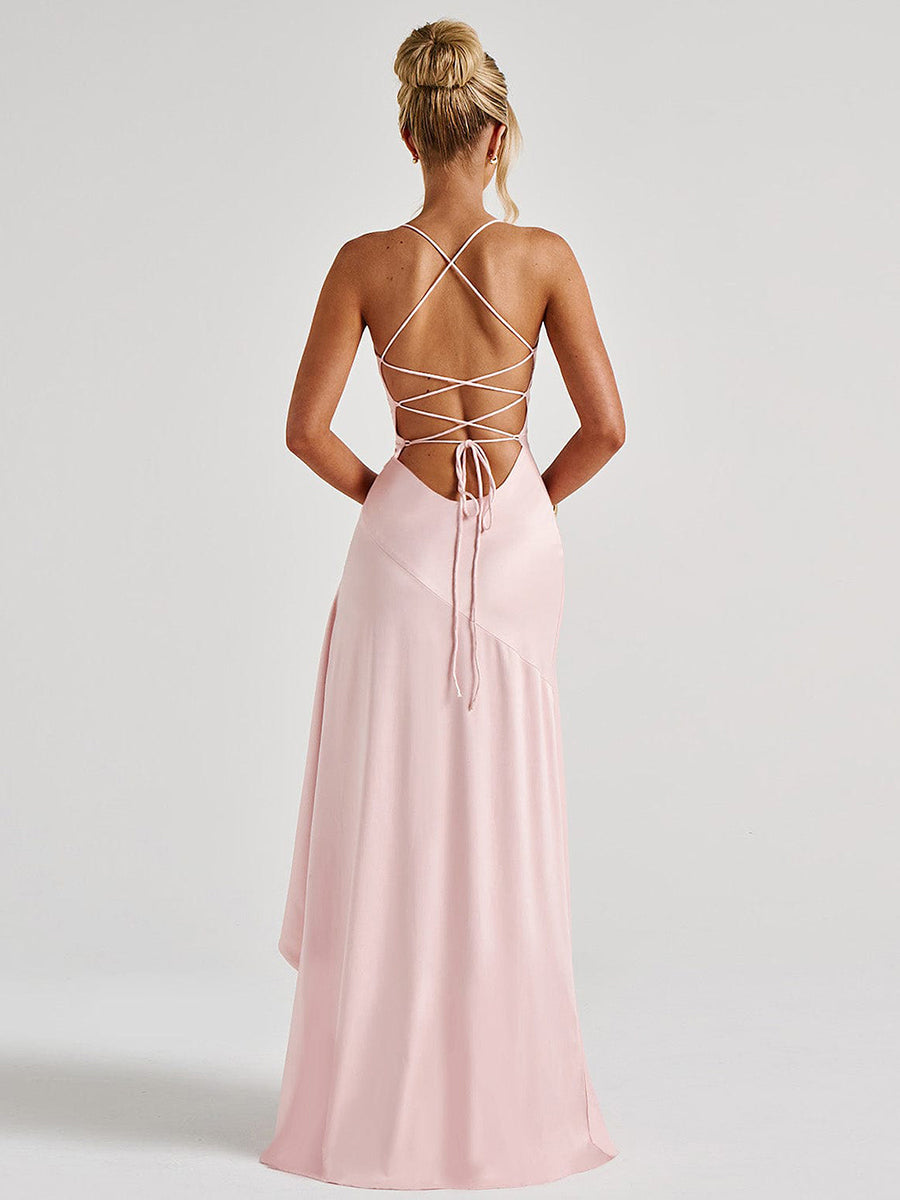 Spaghetti Lace Back Asymmetric Cocktail Dress
