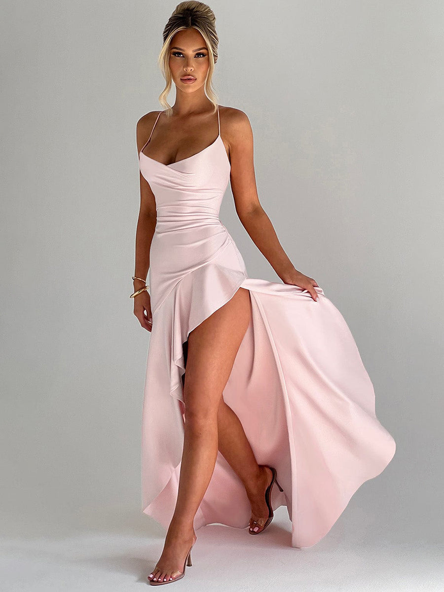 Spaghetti Lace Back Asymmetric Cocktail Dress