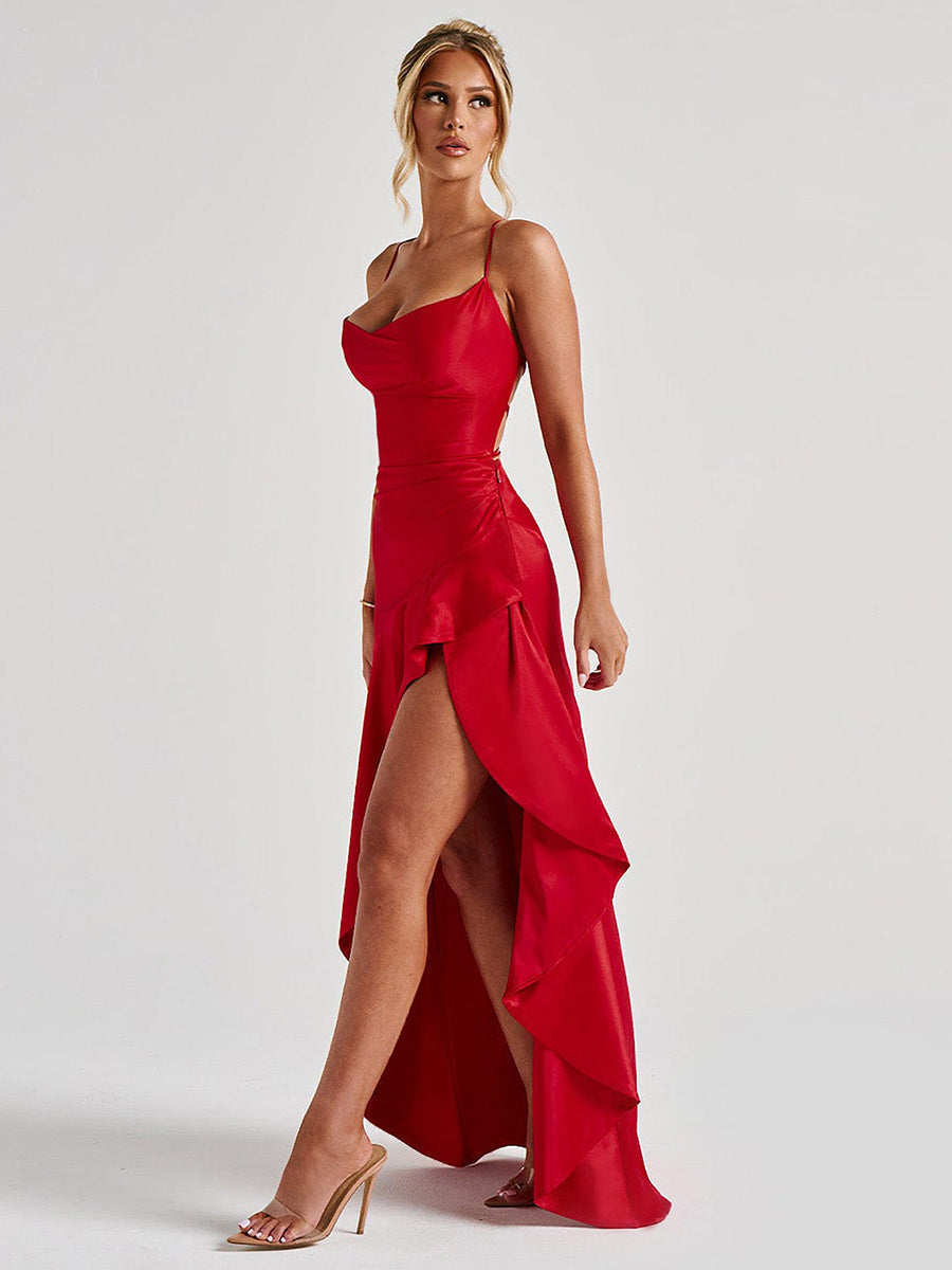 Spaghetti Lace Back Asymmetric Cocktail Dress
