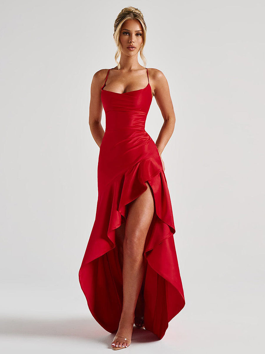 Spaghetti Lace Back Asymmetric Cocktail Dress