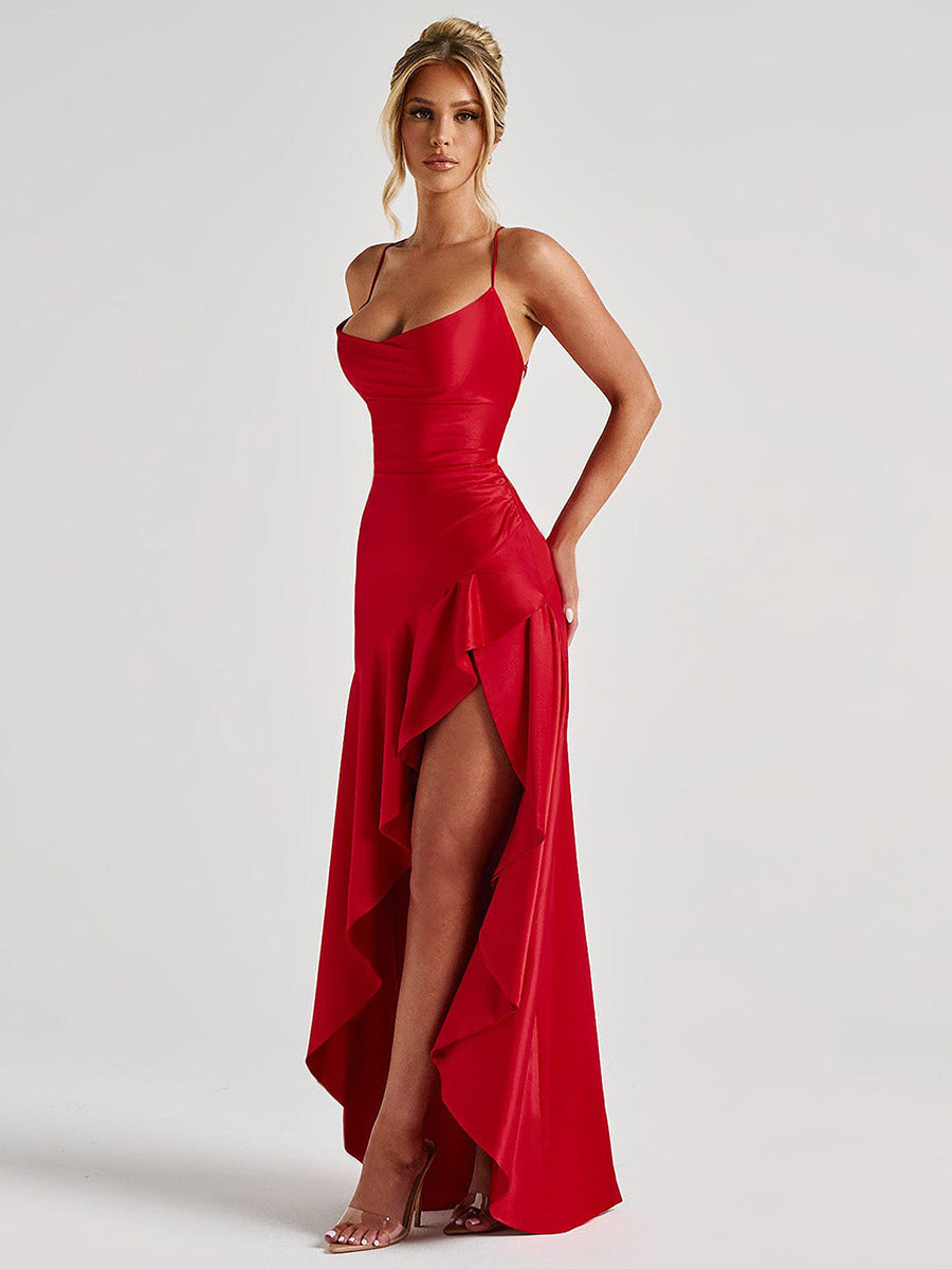 Spaghetti Lace Back Asymmetric Cocktail Dress