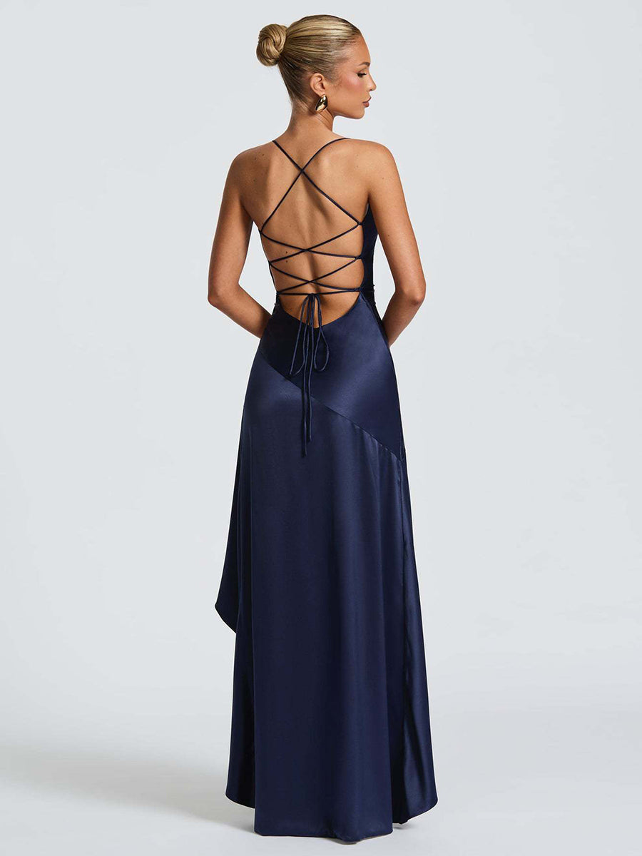 Spaghetti Lace Back Asymmetric Cocktail Dress