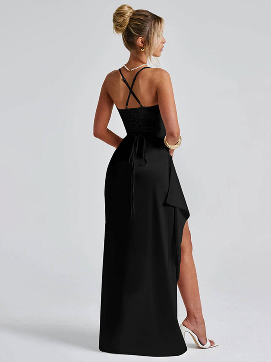 White Lace-up Asymmetric Cocktail Dress