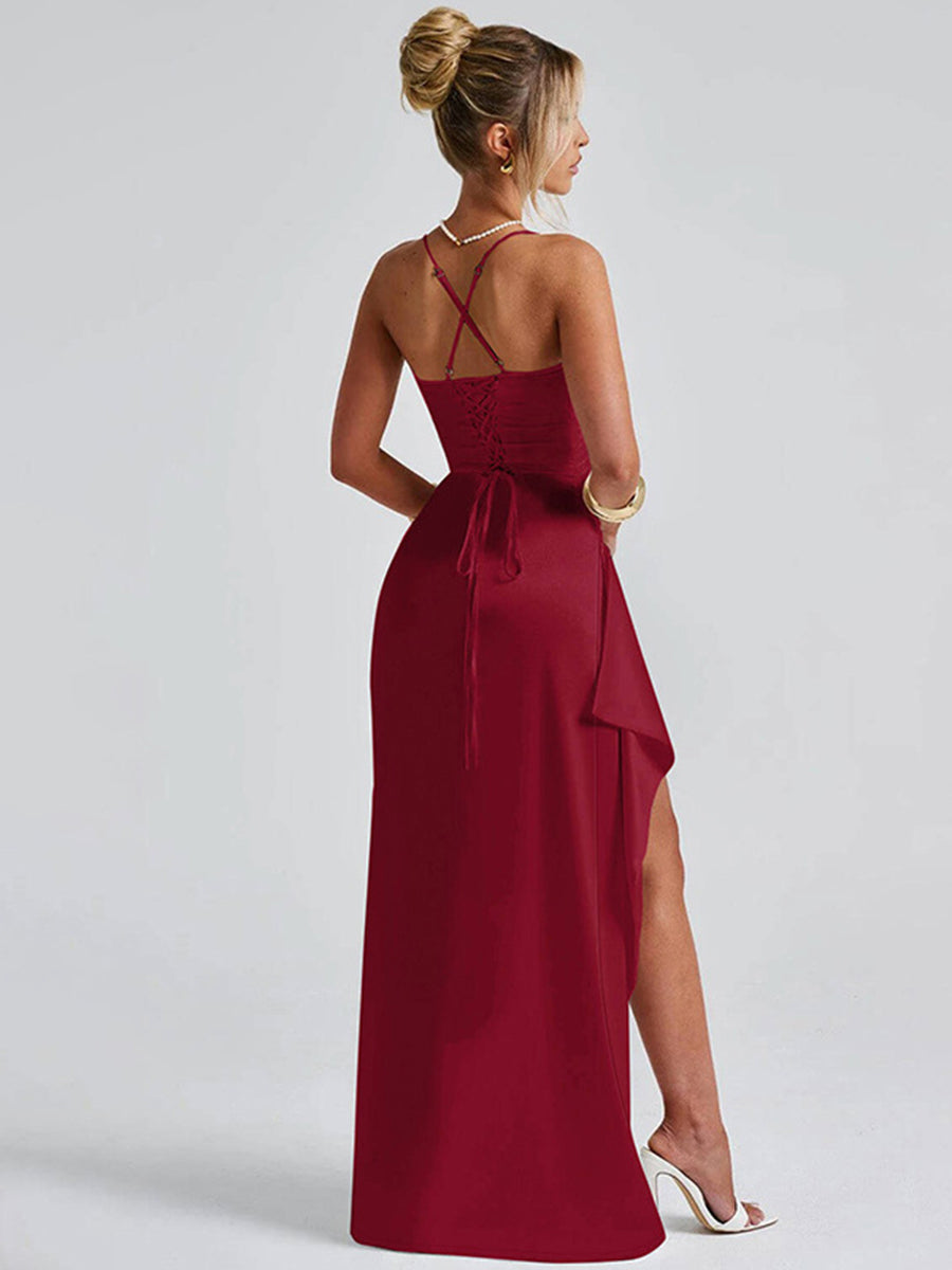 White Lace-up Asymmetric Cocktail Dress